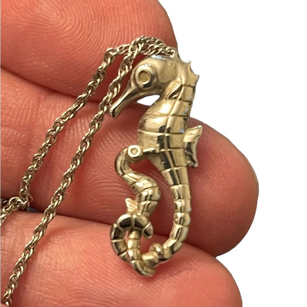 Sterling Silver Seahorse Necklace Chain Pendant Set 20” Rope Chain in EUC